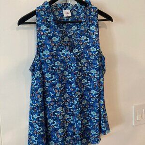Cabi Blue Flowery Sleeveless Blouse